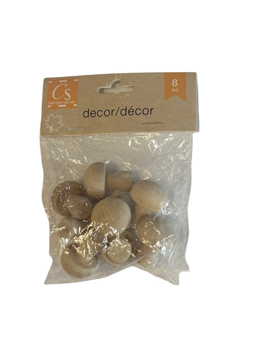 Crafters square small wood mushroom shapes. 8 count.